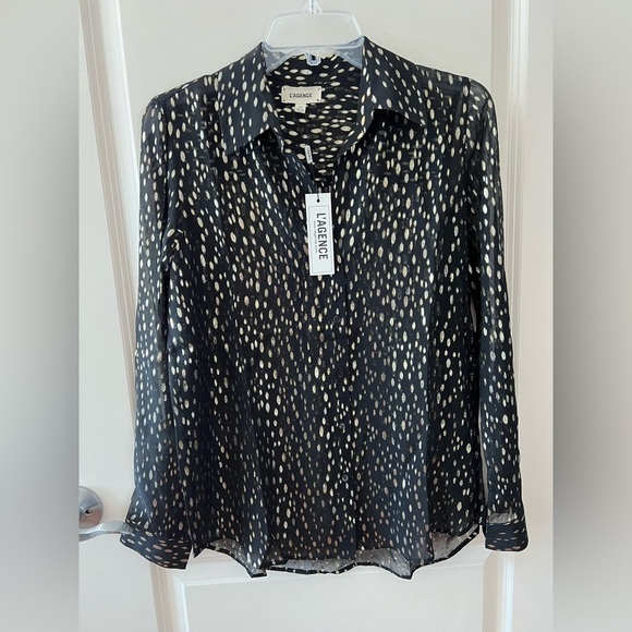 L'AGENCE NINA L/S BLOUSE METALLIC OVAL CLIP JACQUARD NWT - Picture 1 of 16